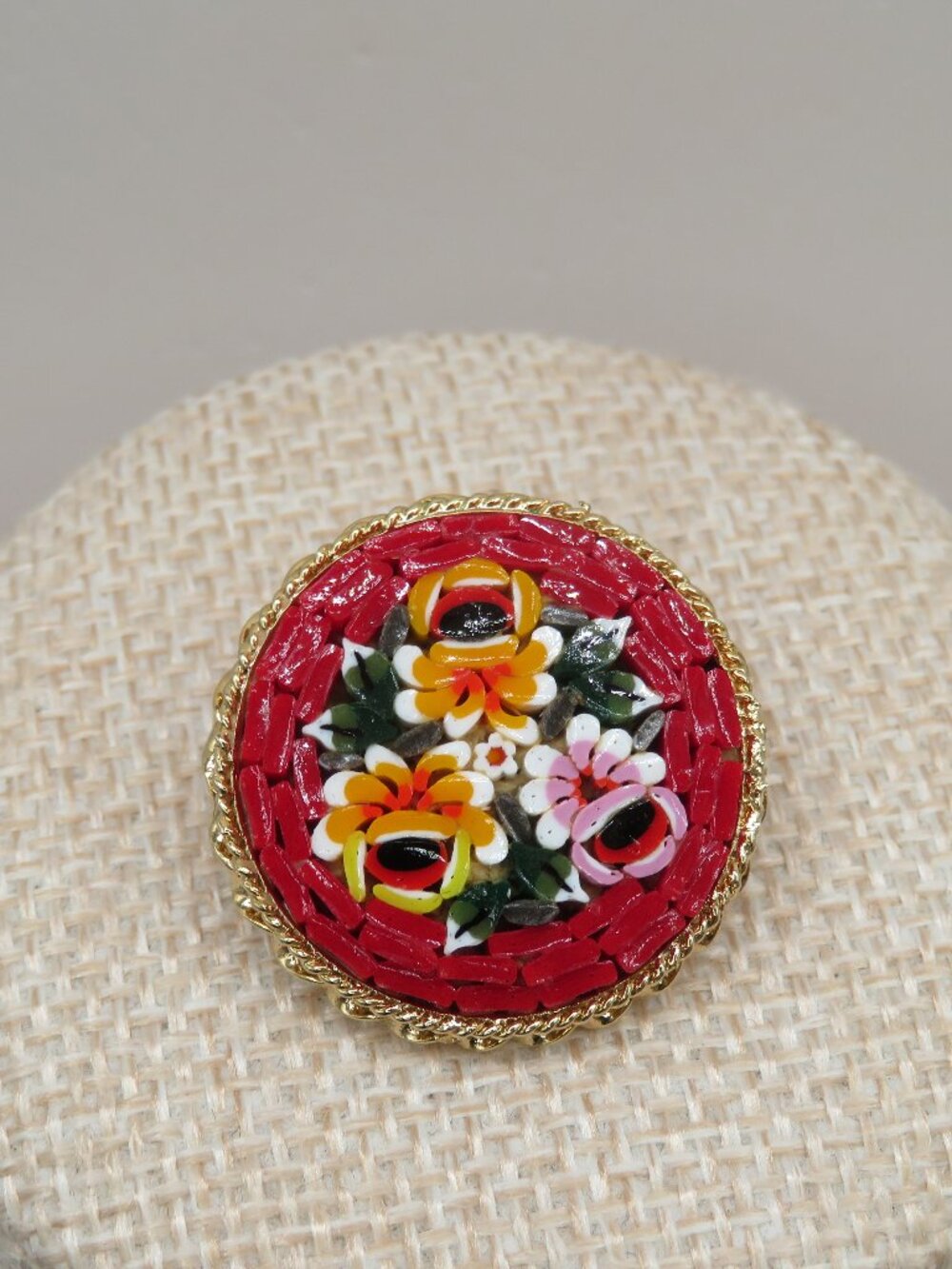 Vintage Italy Micro Mosaic Floral Brooch